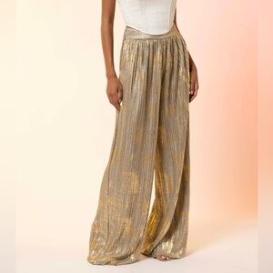 NWOT Small Line&Dot Gold Metallic Wide-Leg Pants ($109)